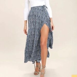 NWT LuLus Navy Print Wrap Maxi skirt